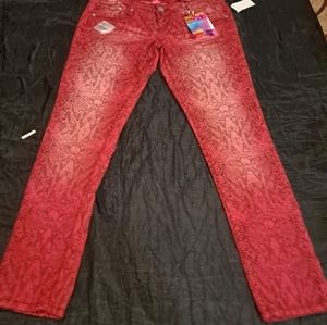 ALMOST FAMOUS RED SNAKESKIN COTTON BLEND STRAIGHT SKINNY JEANS SIZE 11